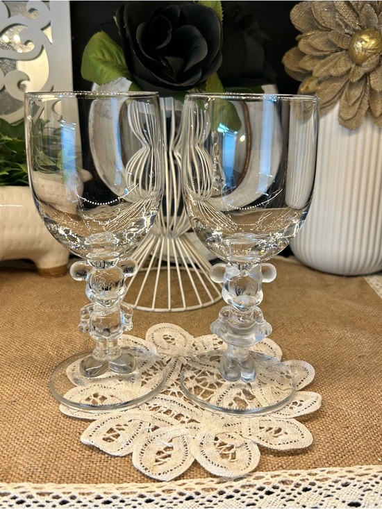 VTG Disney Mickey & Minnie 3D Figure Stem Wine Glass Set w/ Box Disney Wedding - Picture 2 of 16